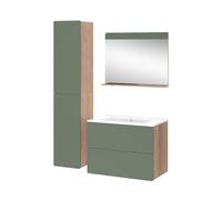 Vicco Ensemble de Meubles de Salle de Bains Izan, Force d'or Chêne/Vert, 80 cm, Comprend Un Meuble sous-lavabo avec lavabo, Une Armoire Haute et Un Miroir de Salle de Bain
