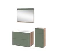 Vicco Ensemble de meubles de salle de bains "Izan", Vert/Chêne doré 80 cm | 4 pièces · Meuble sous-vasque · Miroir · Armoire mi-haute