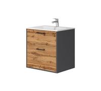 Vicco Ensemble de Meubles de Salle de Bains Lanco, Anthracite/chêne doré, 61x61.5cm avec lavabo