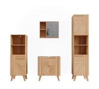 Vicco Ensemble de Meubles de Salle de Bains Lucie, Bambou, 4 pièces, avec Armoire de Milieu et Armoire Haute