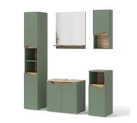 Vicco Ensemble de Meubles de Salle de Bains Marelle, Vert/Artisan, 60 cm, composé d’Un Meuble sous-lavabo, Armoire Miroir, Colonne, Demi-Colonne et Meuble Haut