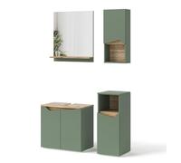 Vicco Ensemble de Meubles de Salle de Bains Marelle, Vert/Artisan, 60 cm, composé d’Un Meuble sous-lavabo, Armoire Miroir, Colonne et Meuble Suspendu