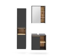 Vicco Ensemble de Meubles de Salle de Bains Viola, Gris/Artisan, 60 cm, composé d’Un Meuble sous-lavabo, d’Une Armoire Miroir et d’Une Colonne de Rangement