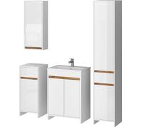 Vicco Ensemble de meubles Lemgo, Lot de 5, Blanc Haute brillance/Chêne de force doré