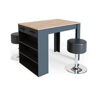 Vicco Set de Table Style Bar Repose, Anthracite/chêne doré, 67x100cm avec 2 tabourets