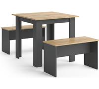 Vicco Ensemble de Table à Manger Sentio, Anthracite/Chêne de Force doré, 80 x 80 cm avec 2 bancs