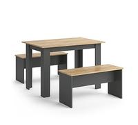 Vicco Ensemble de Table à Manger Sentio, Anthracite/chêne doré, 112x73.6cm avec 2 bancs