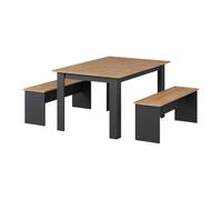 Ensemble de table à manger Sentio, 137.6x92.8cm avec 2 bancs, Anthracite/Chêne de force doré, Vicco 36686