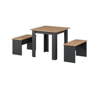 Vicco Ensemble de table à manger "Sentio", Anthracite/Chêne doré 80 x 80 cm | avec 2 bancs, peu encombrant pour coin repas et espace petit-déjeuner