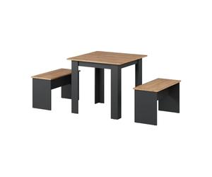 Vicco Ensemble de table à manger "Sentio", Anthracite/Chêne doré 80 x 80 cm | avec 2 bancs, peu encombrant pour coin repas et espace petit-déjeuner