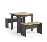 Vicco Ensemble de Table à Manger Sentio, Anthracite/chêne doré, 80x80cm avec 2 bancs