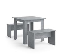 Vicco Ensemble de Table à Manger Sentio, Béton, 80x80cm avec 2 bancs