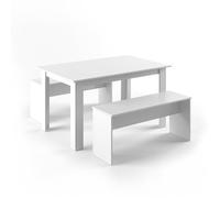 Vicco Ensemble de Table à Manger Sentio, Blanc, 137.6x92.8cm avec 2 bancs