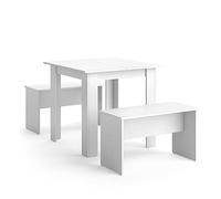 Vicco Ensemble de Table à Manger Sentio, Blanc, 80x80cm avec 2 bancs, Peu encombrant pour Coin Repas et Espace Petit-déjeuner