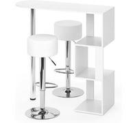 Vicco Ensemble de table de bar Vincent, Blanc, 113 x 40 cm avec 2 tabourets de bar