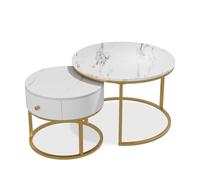 Vicco Ensemble de Tables Basses Madrid, Marbre Blanc, 70x48cm, Petite Table avec tiroir