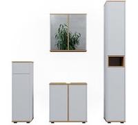 Vicco Ensemble meubles bain Didi, Blanc/Artisan, 4 pièces, avec armoire haute et armoire centrale Blanc/Artisan G