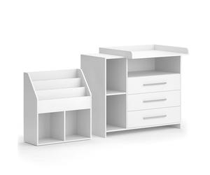 Vicco Ensemble pour Chambre d Oskar, Blanc, 2 pièces, avec Commode à Langer et bibliothèque, Transformable en Commode Standard après Retrait du Plan à Langer