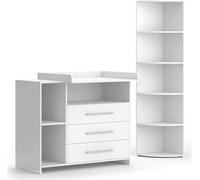 Vicco Ensemble pour chambre d'enfant Oskar, 2 pièces, avec commode à langer et étagère à jouets, Blanc