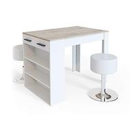 Vicco Ensemble Table à Manger Repose, Sonoma/Blanc, 67x100cm avec 2 tabourets, Convient comme Surface de Travail ou Espace de Rangement supplémentaire