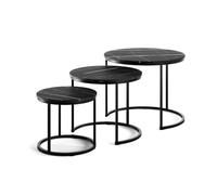 Vicco Ensemble Table Basse Montreal, Marbre Noir, 55x55cm 3 pièces, Pliable pour Un Gain de Place et combinable de manière Polyvalente