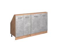 Vicco Ensembles de meuble de rangement sous pente Rion, Béton/Chêne doré | Façade robuste · 2 modules, profondeur 46 cm · Pieds réglables en hauteur · Rangement derrière 4 portes