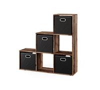 Vicco Étagère, Bois Antique, 107.2x107.8cm avec 4 boîtes Pliantes, utilisable comme séparateur de pièce avec 6 Compartiments de Rangement Ouverts