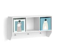 Vicco Étagère Enfant Luigi, Blanc, 31x56cm avec 2 Boxes pliants Opt.2, pour Montage Mural avec étagères Ouvertes et Crochets