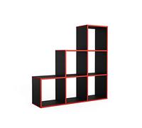 Vicco Étagère, Noir/Rouge, 107.2x107.8cm, utilisable comme séparateur de pièce avec 6 Compartiments de Rangement Ouverts
