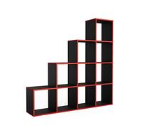 Vicco Étagère, Noir/Rouge, 142.5x140cm, utilisable comme séparateur d’Espace à Structure en Forme d’échelle