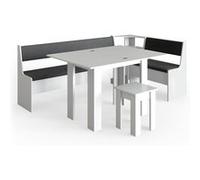 Vicco Groupe de banquettes d'angle Roman, Blanc, 210 x 41.5 cm avec table