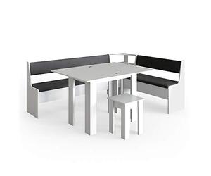 Vicco Groupe de banquettes d'angle Roman, Blanc, 210x150cm avec Table, adapté à Une Installation d’Angle dans Les Cuisines et Les salles à Manger