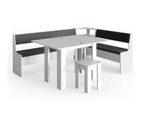 Vicco Groupe de banquettes d'angle Roman, Blanc, 210 x 41.5 cm avec table