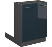 Vicco Îlot de cuisine Fame-Line, 60 cm sans plan de travail, Bleu foncé brillant/Anthracite