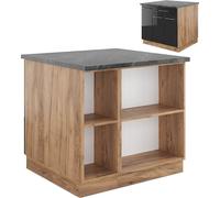 Vicco Îlot de cuisine Fame-Line, 90 cm avec tiroir, sans plan de travail, Anthracite brillant/Chêne doré