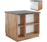 Vicco Îlot de cuisine Fame-Line, 90 cm avec tiroir, sans plan de travail, Blanc brillant/Chêne doré