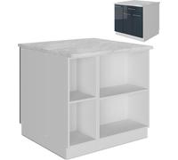 Vicco Îlot de cuisine Fame-Line, 90 cm avec tiroir, sans plan de travail, bleu foncé brillant/blanc