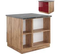 Vicco Îlot de cuisine Fame-Line, 90 cm avec tiroir, sans plan de travail, Bordeaux brillant/chêne doré