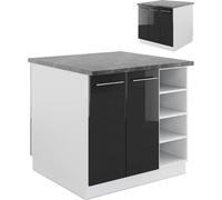Vicco Îlot de cuisine Fame-Line, 90 cm sans plan de travail, Anthracite brillant/blanc