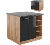 Vicco Îlot de cuisine Fame-Line, 90 cm sans plan de travail, Anthracite brillant/Chêne doré