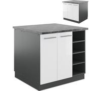 Vicco Îlot de cuisine Fame-Line, 90 cm sans plan de travail, Blanc brillant/Anthracite