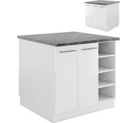 Vicco Îlot de cuisine Fame-Line, 90 cm sans plan de travail, blanc brillant/blanc
