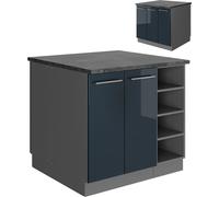 Vicco îlot de cuisine Fame-Line, 90 cm sans plan de travail, Bleu foncé brillant/Anthracite