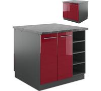 Vicco Îlot de cuisine Fame-Line, 90 cm sans plan de travail, Bordeaux haute brillance/anthracite