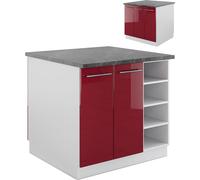 Vicco Îlot de cuisine Fame-Line, 90 cm sans plan de travail, Bordeaux haute brillance/blanc