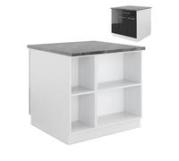 Vicco Îlot de Cuisine Fame-Line, Anthracite Brillant/Blanc, 90cm | Façade en MDF · 2 Tablettes · Pieds réglables en hauteur · Poignées en métal · Fermeture douce