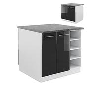 Vicco Îlot de Cuisine Fame-Line, Anthracite Brillant/Blanc, 90cm | Façade en MDF · 6 Tablettes · Pieds réglables en hauteur · Poignées en métal · Fermeture douce