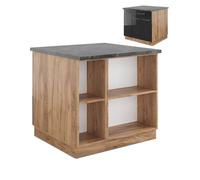 Vicco Îlot de cuisine Fame-Line, Anthracite brillant/Chêne doré, 90 cm avec tiroir, sans plan de travail