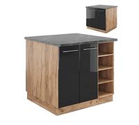 Vicco Îlot de Cuisine Fame-Line, Anthracite Brillant/Chêne doré, 90cm sans PT, adapté à Une Extension Flexible avec des modules supplémentaires