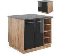 Vicco Îlot de cuisine Fame-Line, Anthracite brillant/Chêne doré, 90cm sans PT Anthracite brillant/Chêne doré G